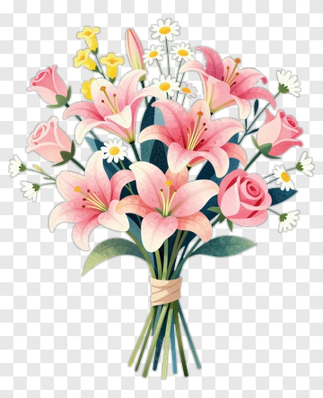 Flower Bouquet With Pink Lilies And Roses PNG