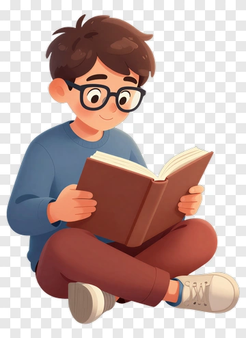 Cartoon Boy Reading A Book PNG