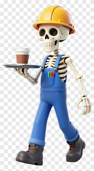Cartoon Skeleton Worker Holding A Coffee Tray PNG