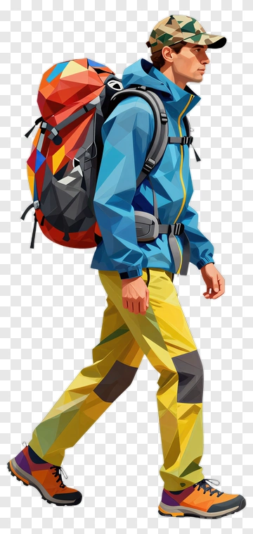 3D Hiker Carrying A Colorful Backpack PNG