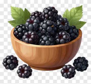 Wooden Bowl Filled With Blackberries PNG