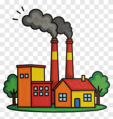 Cartoon Factory With Smoke Stacks And Houses PNG