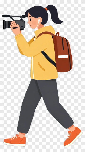 Woman Walking With A Camera PNG