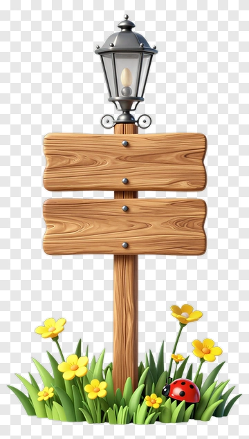 Wooden Signpost With Flowers And A Lantern PNG