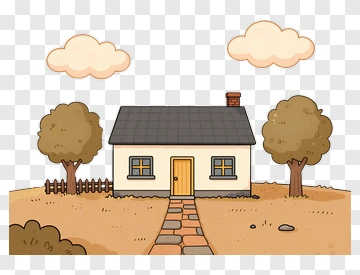 Cartoon House In A Rural Setting PNG