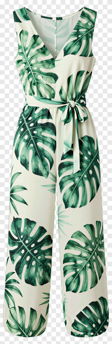 Tropical Leaf Print Jumpsuit PNG