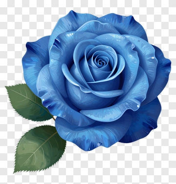 Blue Rose With Leaves PNG