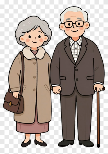 Cartoon Elderly Couple Holding Hands PNG