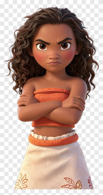 Cartoon Girl With Curly Hair Crossing Arms PNG