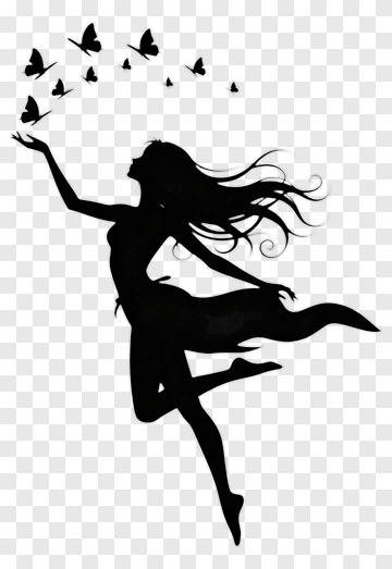 Silhouette Of A Woman With Butterflies PNG