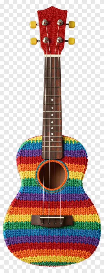Colorful Ukulele With Knitted Design PNG