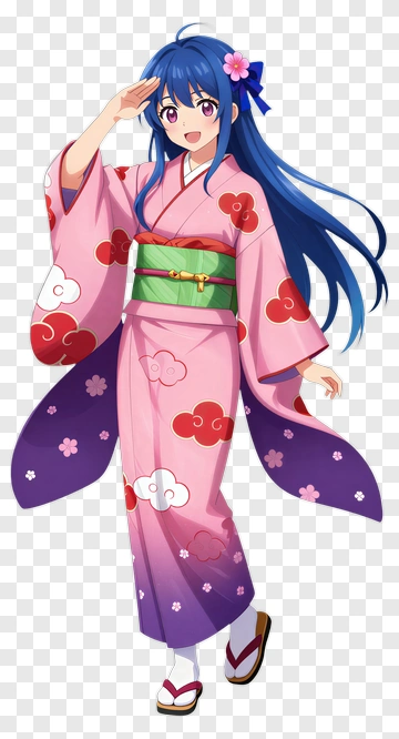 Anime Girl In Pink Kimono With Floral Patterns PNG