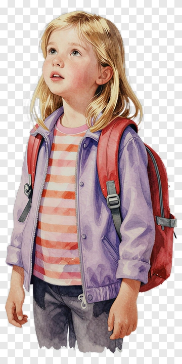 Girl With Backpack Looking Up PNG
