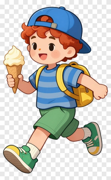 Cartoon Boy Enjoying An Ice Cream Cone PNG