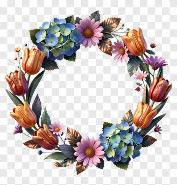 Floral Wreath With Colorful Tulips And Flowers PNG