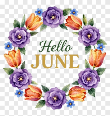 Floral Wreath With Hello June Text PNG