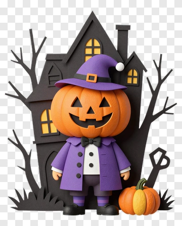 Cartoon Pumpkin Man In Halloween Costume PNG