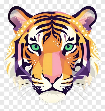 Colorful Tiger Head Illustration PNG