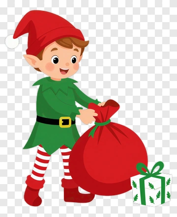 Cartoon Elf Holding A Red Gift Bag PNG