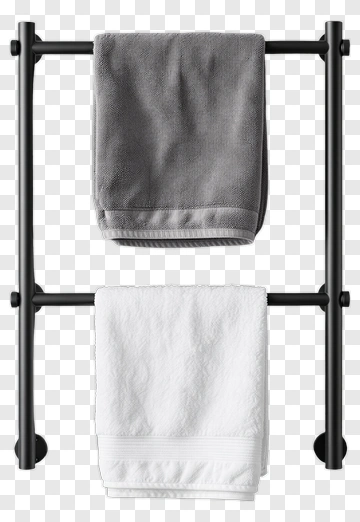 Towel Rack With Gray And White Towels PNG