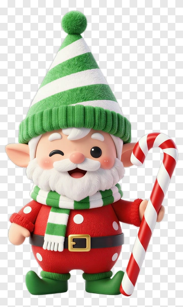 Cartoon Gnome Holding A Candy Cane PNG