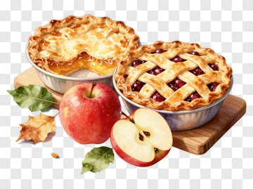 Apple Pie And Cherry Pie On Wooden Board PNG