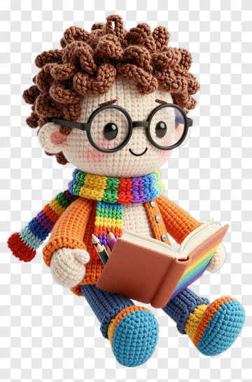 Crochet Boy Reading A Book PNG