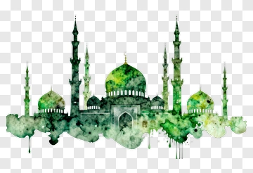 Watercolor Mosque Silhouette With Green Accents PNG