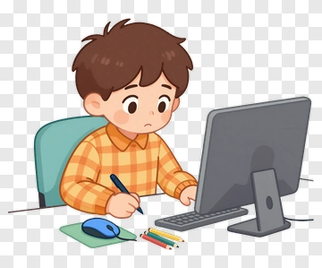 Cartoon Boy Working At A Computer PNG