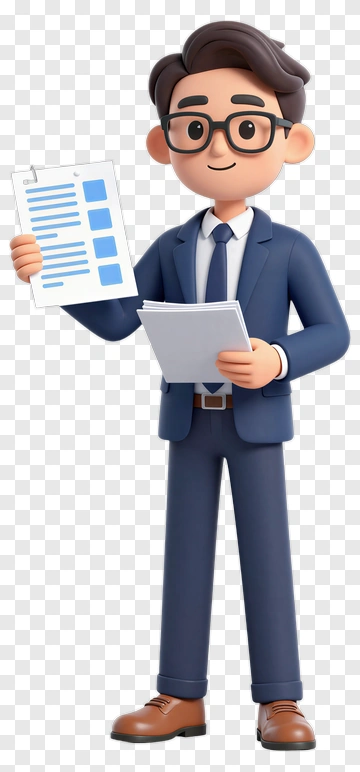 3D Businessman Holding Documents PNG