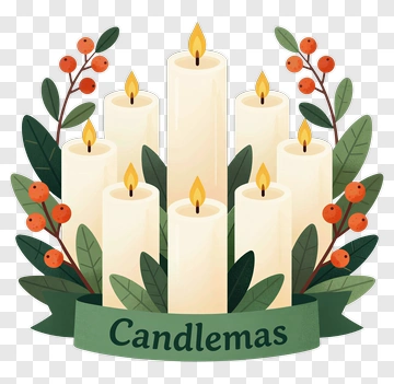 Candlemas Celebration With Decorative Candles And Greenery PNG