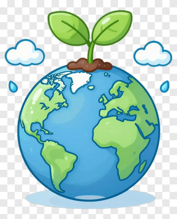 Cartoon Earth With Growing Plant PNG