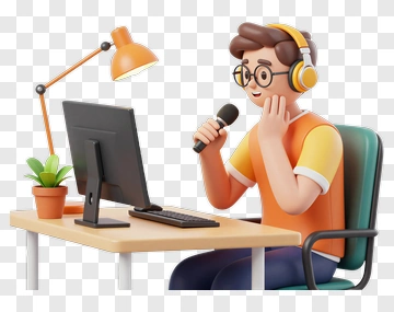 3D Man Recording Audio At A Desk PNG