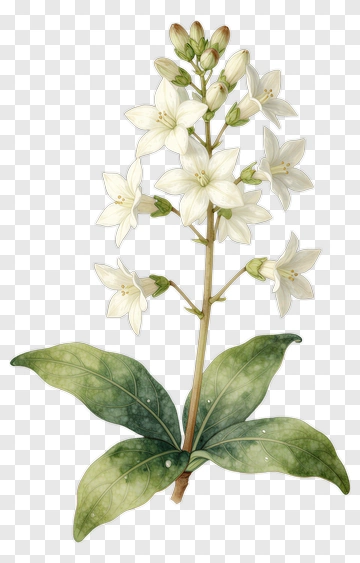 White Flower With Green Leaves PNG