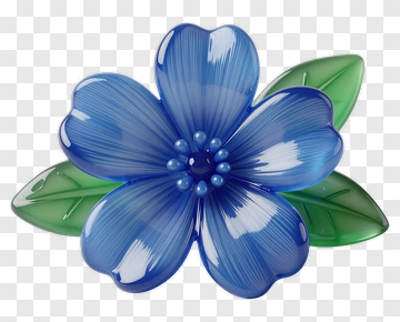 Blue Flower With Green Leaves PNG