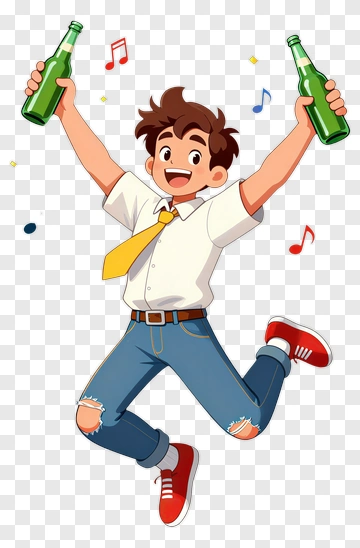 Cartoon Boy Celebrating With Bottles PNG