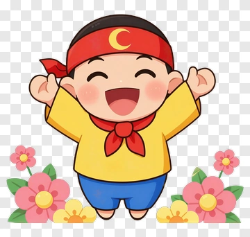 Happy Cartoon Boy With Flowers PNG