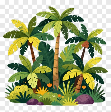 Colorful Tropical Palm Trees In A Lush Environment PNG