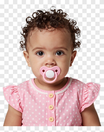 Baby Girl With Pacifier Wearing Pink Polka Dot Dress PNG