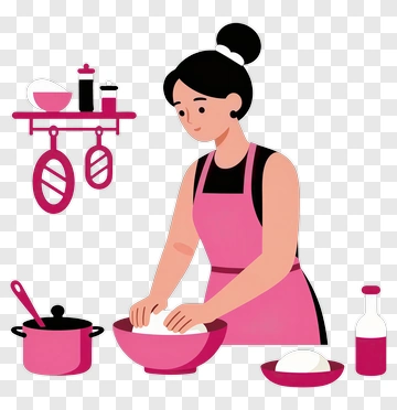 Woman Mixing Dough In A Kitchen PNG