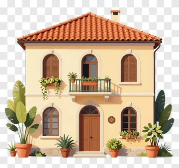 Colorful House With Plants PNG