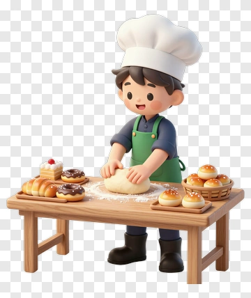 Cartoon Baker Kneading Dough PNG