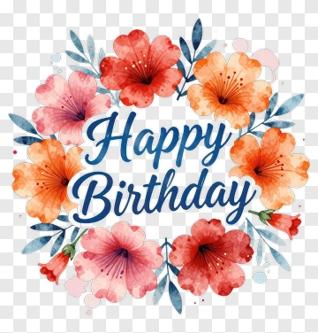 Happy Birthday Floral Wreath PNG