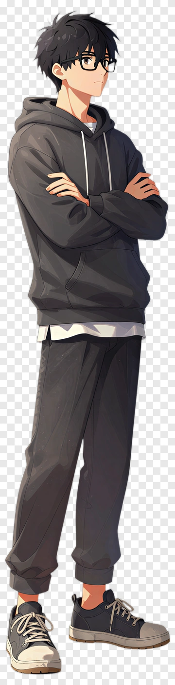 Anime Character In Black Hoodie And Glasses PNG