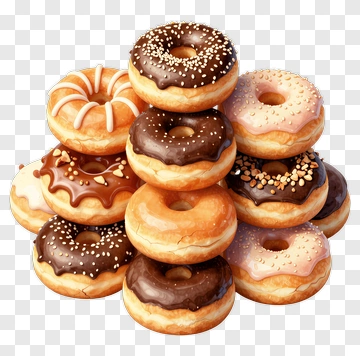 Assorted Donuts Stacked In A Pyramid PNG