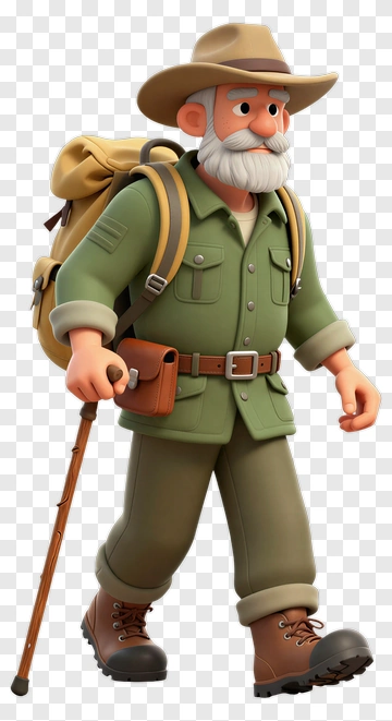 Cartoon Hiker Walking With A Backpack PNG