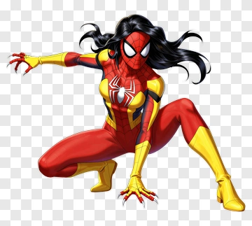 Spider Woman In Red And Yellow Costume PNG