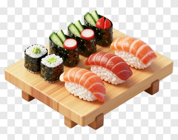 Sushi Platter With Salmon And Vegetable Rolls PNG