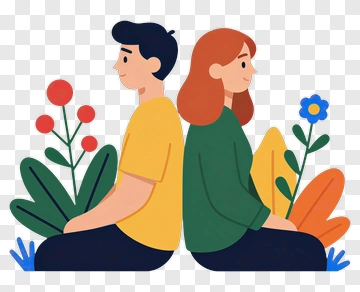 Couple Sitting Back To Back Surrounded By Plants PNG