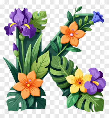 Floral Letter K With Colorful Flowers PNG